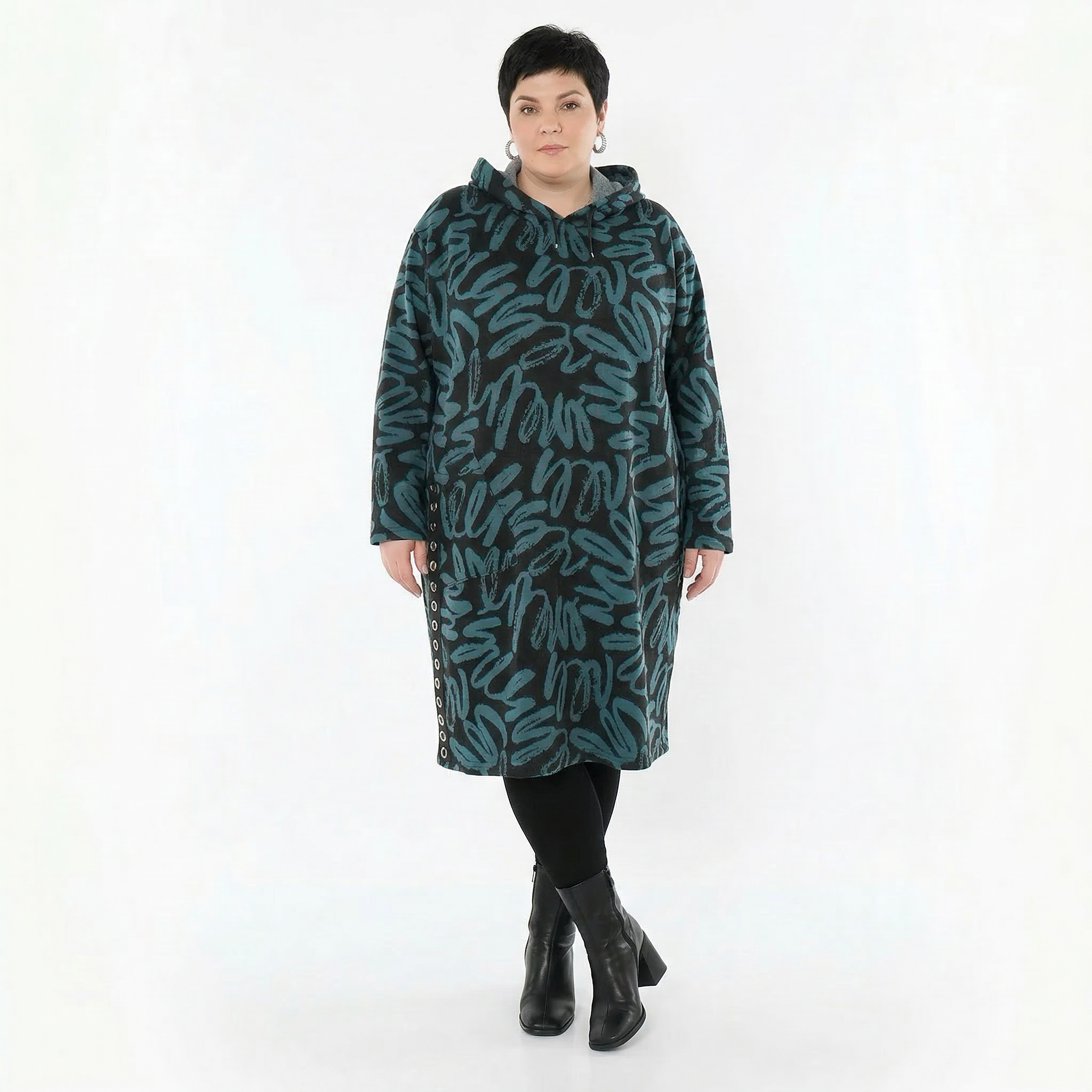 A-Form Kleid von AKH Fashion aus Materialmix, 1529.06989, Schwarz/Petrol, Kringel, Schick