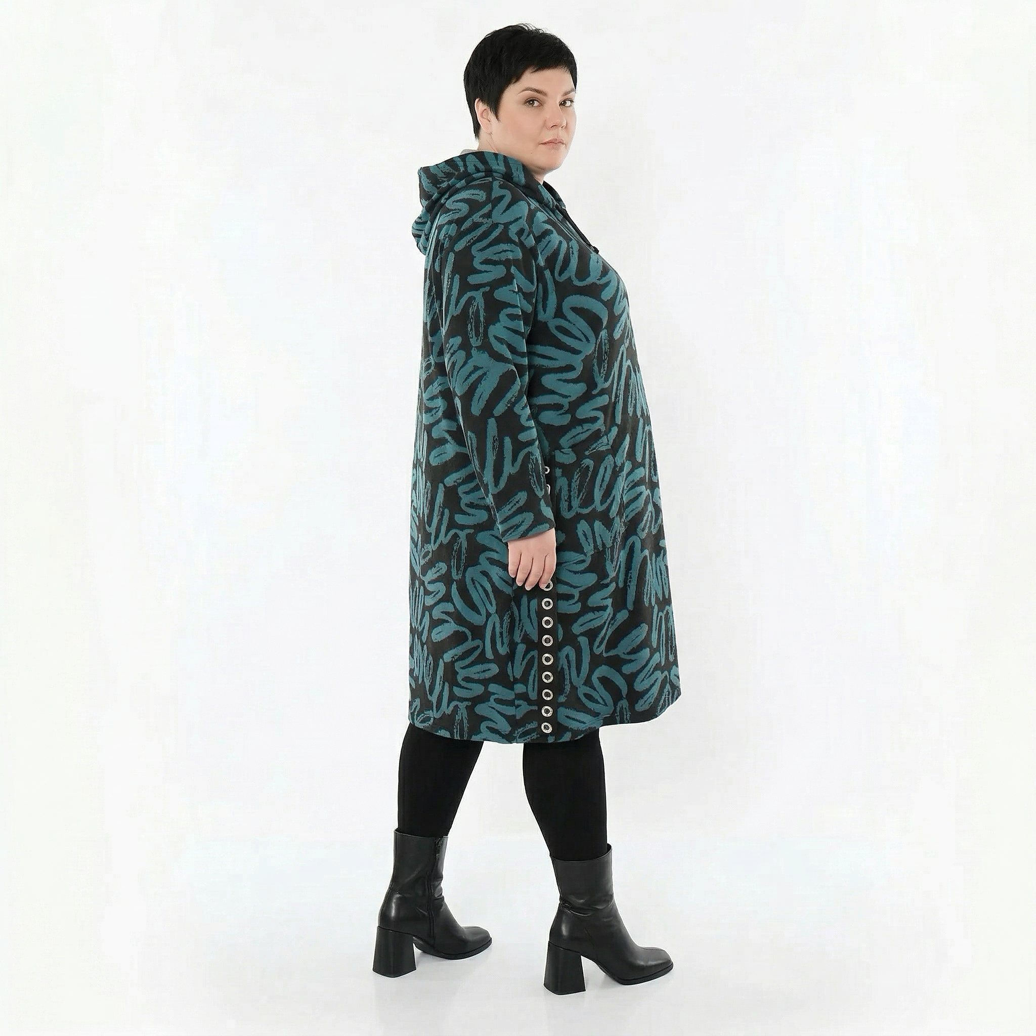 A-Form Kleid von AKH Fashion aus Materialmix, 1529.06989, Schwarz/Petrol, Kringel, Schick