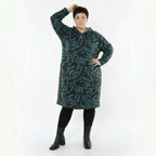 A-Linienkleid in Schwarzpetrol aus Frenchterry mit Kapuze Kringelmuster und Ziptaschen
