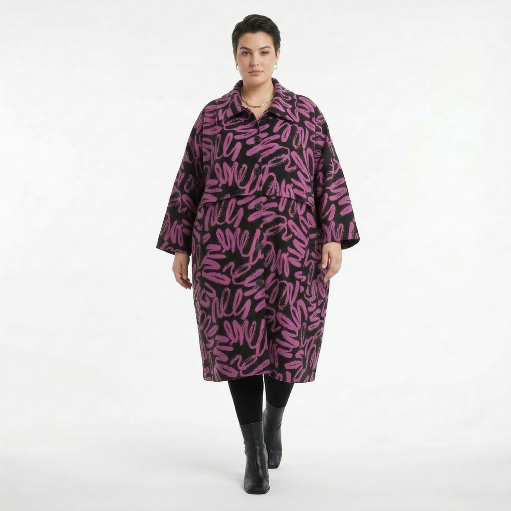 AKH Fashion Mantel in Glocken-Form, aus Materialmix, 1529.07041, Schwarz/Fuchsia, Kringel