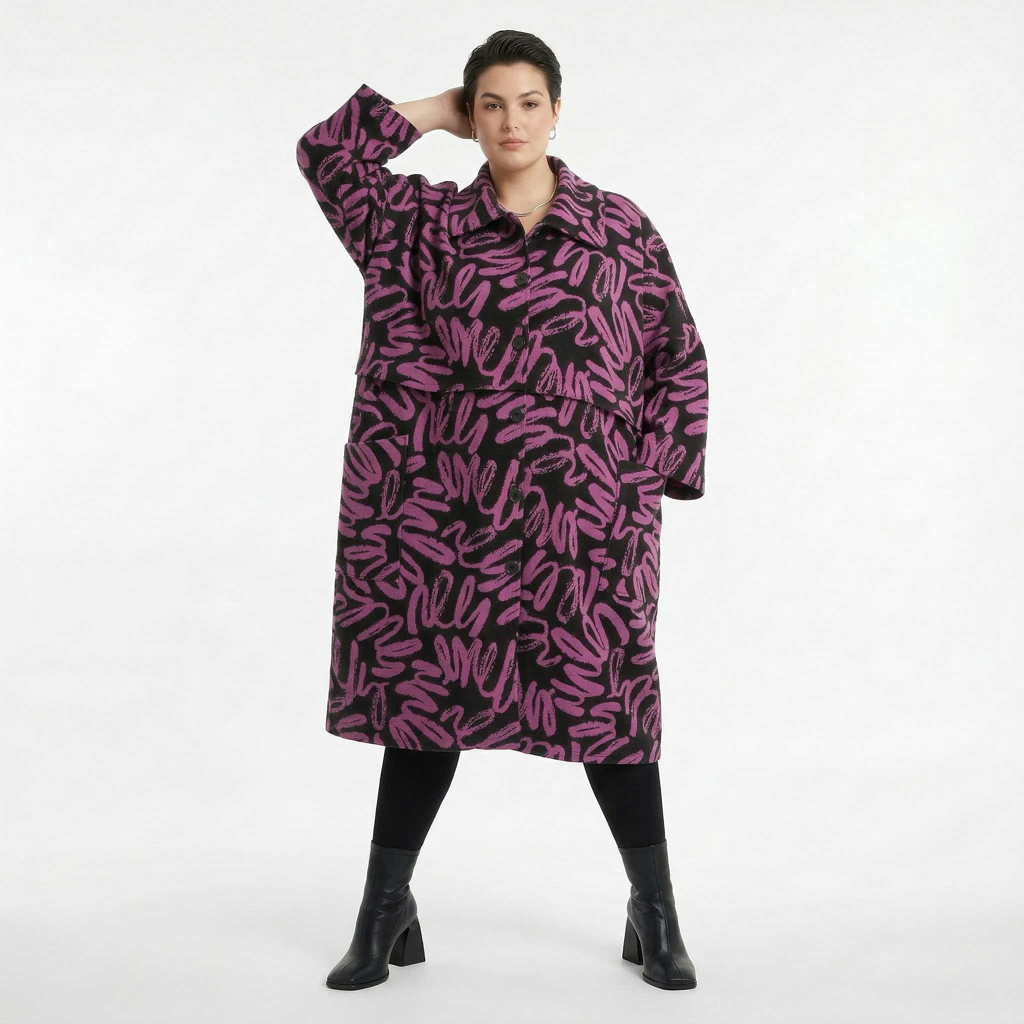 AKH Fashion Mantel in Glocken-Form, aus Materialmix, 1529.07041, Schwarz/Fuchsia, Kringel
