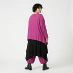 Fuchsia Feinstrickjacke in A-Form mit Wellenmuster und Streifenstruktur mit Taschen