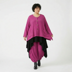 Fuchsia Feinstrickjacke in A-Form mit Wellenmuster und Streifenstruktur mit Taschen
