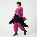 Fuchsia Feinstrickjacke in A-Form mit Wellenmuster und Streifenstruktur mit Taschen