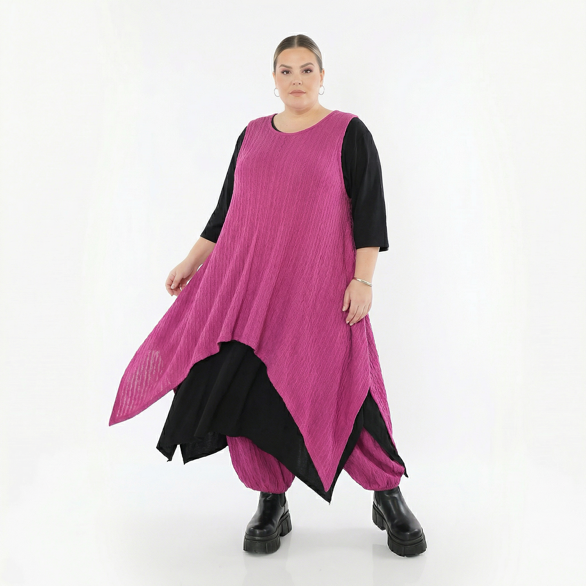Zipfel Kleid von AKH Fashion aus Materialmix, 1532.03067, Fuchsia, Wellen, Ausgefallen