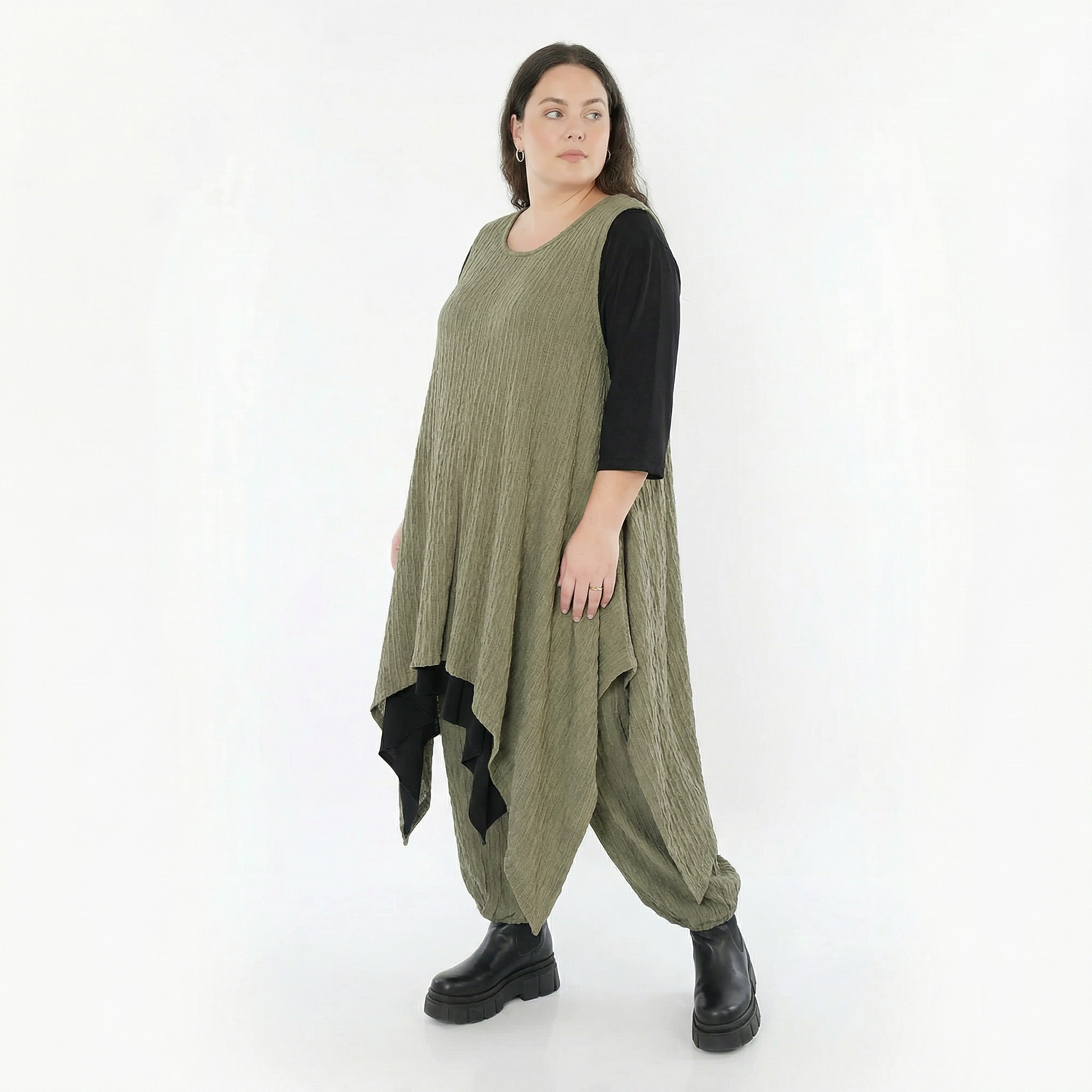 Zipfel Kleid von AKH Fashion aus Materialmix, 1532.03067, Olive, Wellen, Ausgefallen