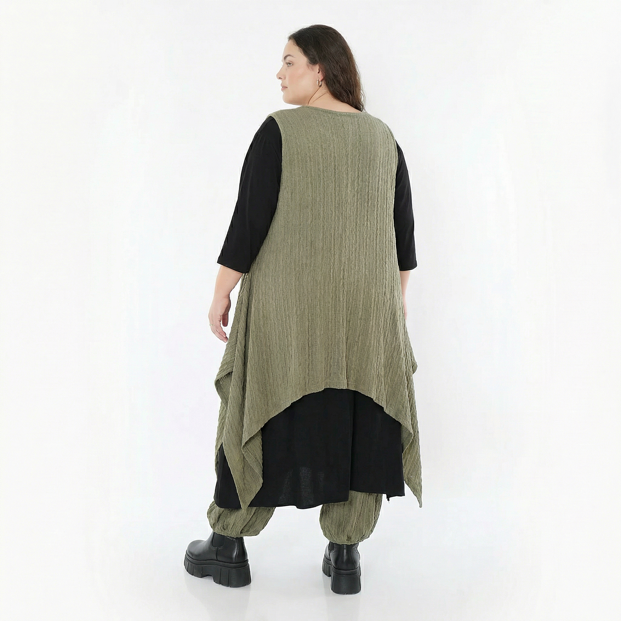 Zipfel Kleid von AKH Fashion aus Materialmix, 1532.03067, Olive, Wellen, Ausgefallen