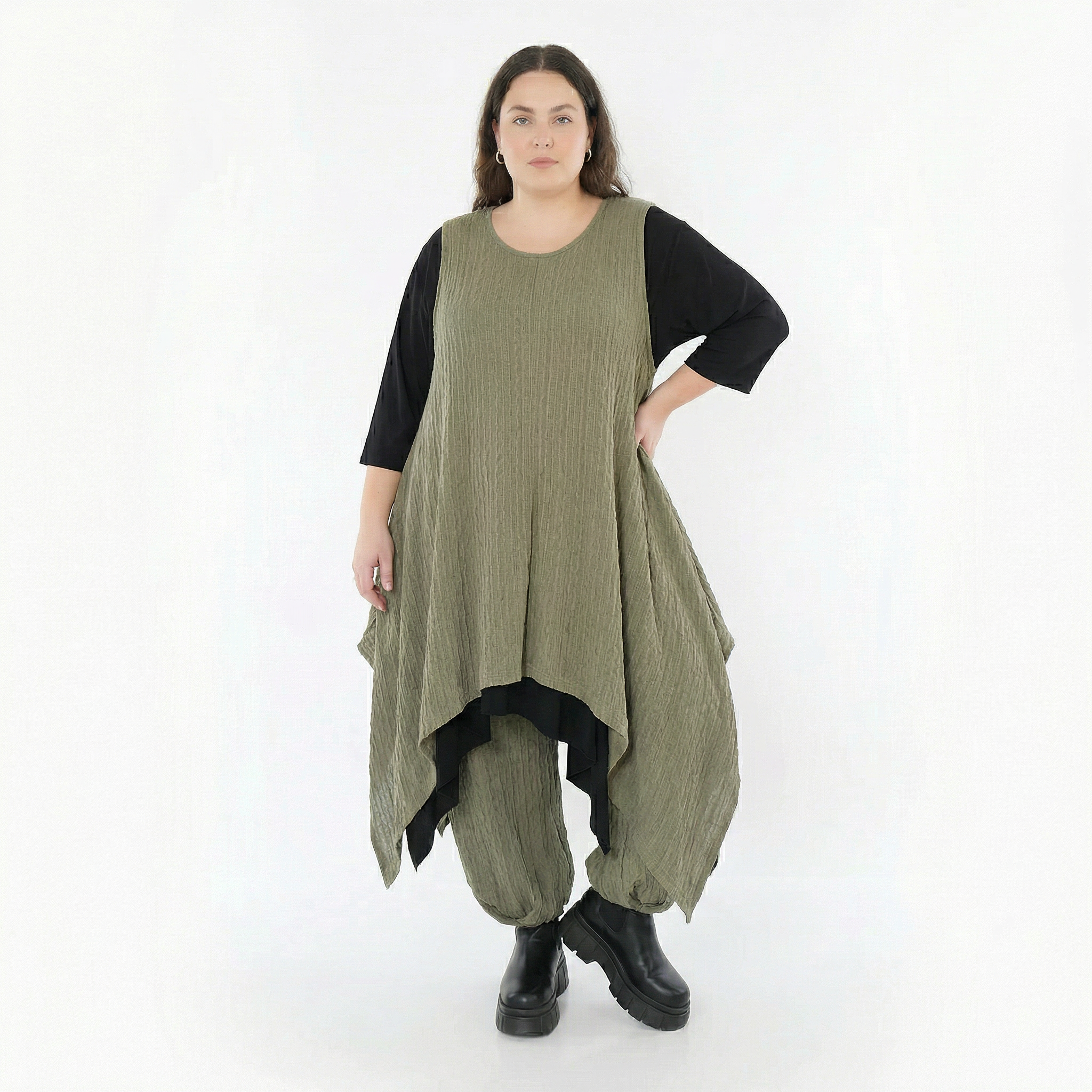 Zipfel Kleid von AKH Fashion aus Materialmix, 1532.03067, Olive, Wellen, Ausgefallen