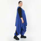 Royalblaues Zipfelkleid aus Feinstrick ärmellos mit Rundhals Wellenmuster Ajourmuster