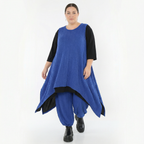 Royalblaues Zipfelkleid aus Feinstrick ärmellos mit Rundhals Wellenmuster Ajourmuster