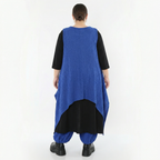 Royalblaues Zipfelkleid aus Feinstrick ärmellos mit Rundhals Wellenmuster Ajourmuster