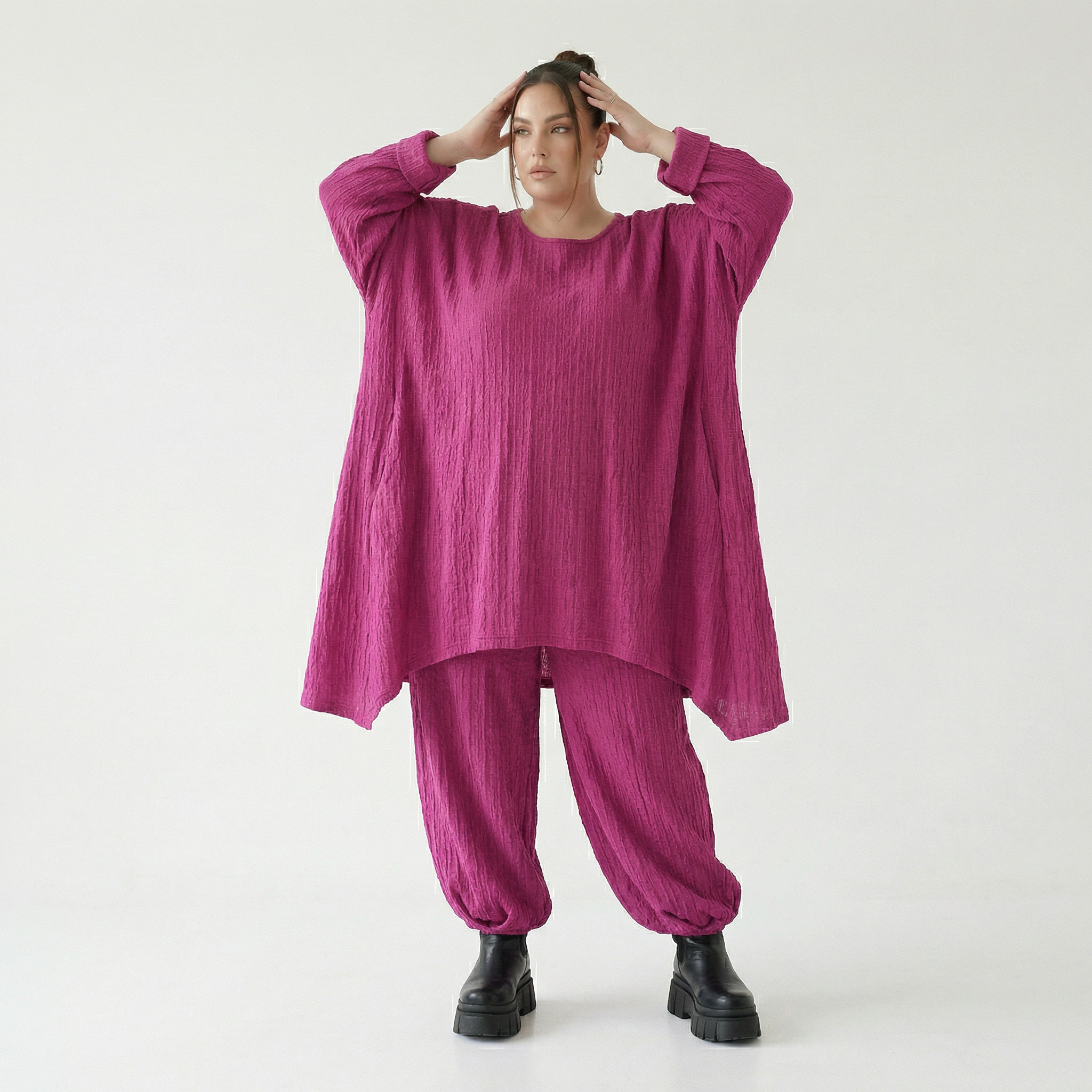 Ballonhose von AKH Fashion aus Materialmix, 1532.05920, Fuchsia, Wellen, Ausgefallen