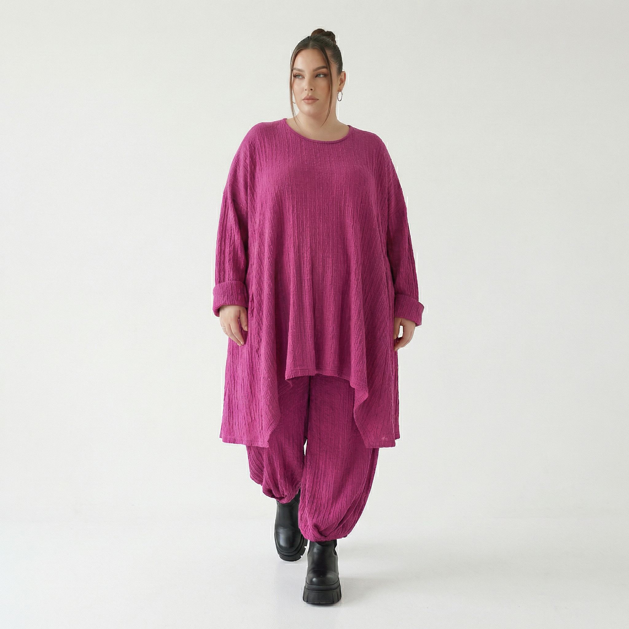 Ballonhose von AKH Fashion aus Materialmix, 1532.05920, Fuchsia, Wellen, Ausgefallen