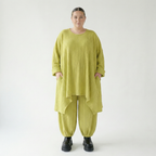 Lime Ballonhose aus softem Feinstrick mit Wellenmuster und Ajourmuster aus Frankreich