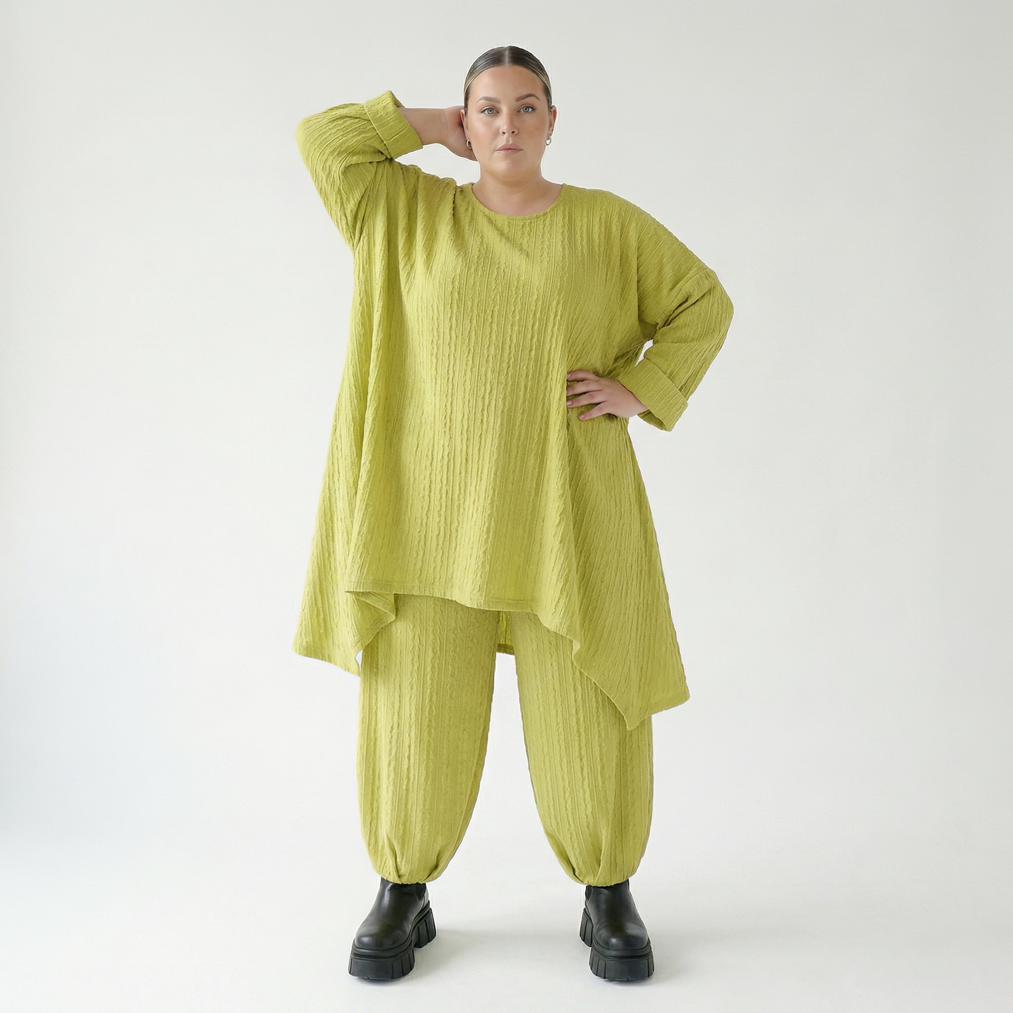 Ballonhose von AKH Fashion aus Materialmix, 1532.05920, Lime, Wellen, Ausgefallen, Zeitlos