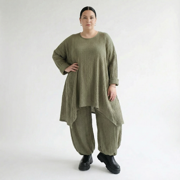 A-Form Bigshirt von AKH Fashion aus Materialmix, 1532.07014, Olive, Wellen, Ausgefallen