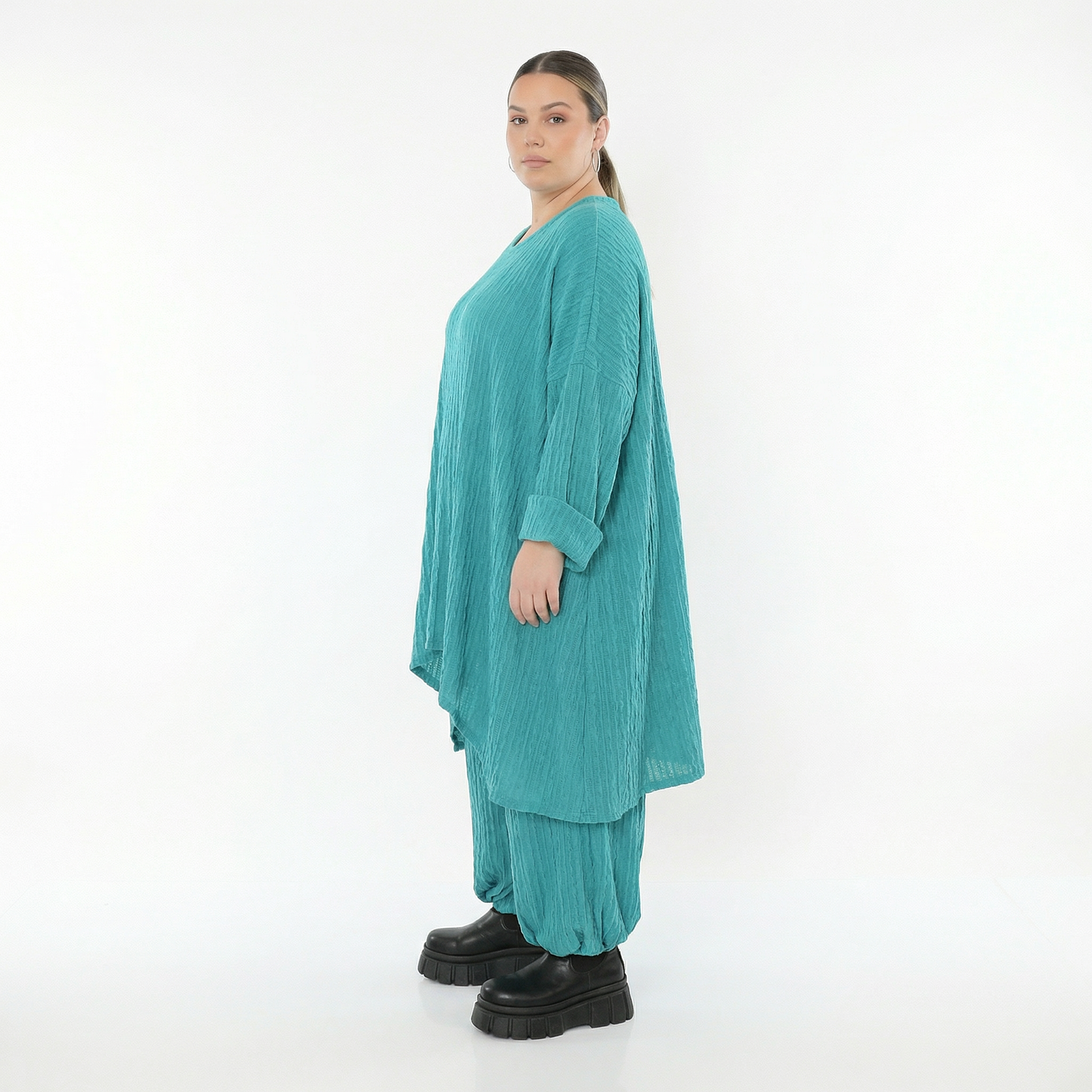 Ballonhose von AKH Fashion aus Materialmix, 1532.05920, PetrolBlau, Wellen, Ausgefallen