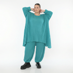 Petrolblaue Ballonhose aus weichem Stretchstrick mit Ajourmuster und Wellenoptik elegant