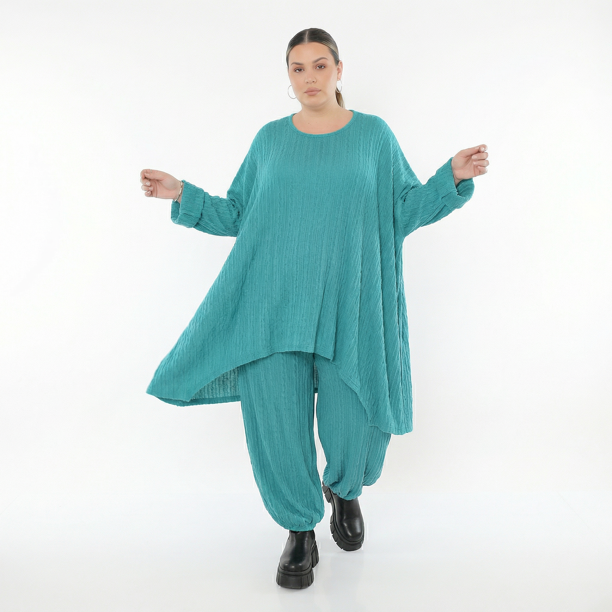 Ballonhose von AKH Fashion aus Materialmix, 1532.05920, PetrolBlau, Wellen, Ausgefallen