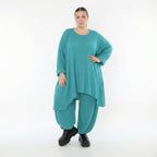 Petrolblaue Ballonhose aus weichem Stretchstrick mit Ajourmuster und Wellenoptik elegant