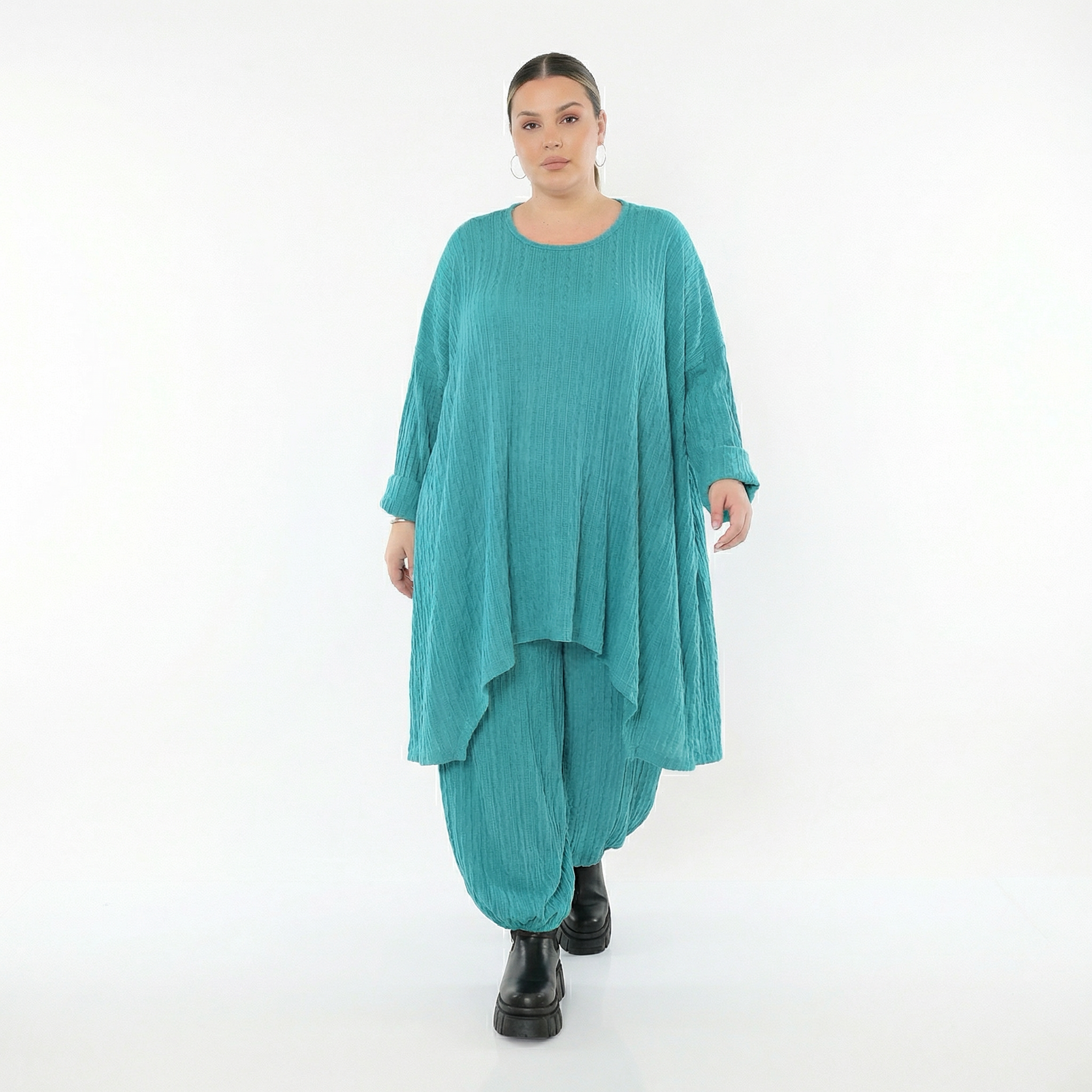 Ballonhose von AKH Fashion aus Materialmix, 1532.05920, PetrolBlau, Wellen, Ausgefallen
