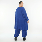 Royalblaues Feinstrick Bigshirt in A-Form mit Ajournmuster Wellenstruktur und Nahttaschen