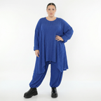 Royalblaues Feinstrick Bigshirt in A-Form mit Ajournmuster Wellenstruktur und Nahttaschen
