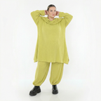 Lime Feinstrickshirt in A-Form mit Rollkragen Wellenmuster Ajournmuster und langen Ärmeln