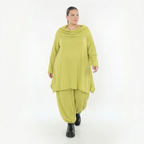 Lime Feinstrickshirt in A-Form mit Rollkragen Wellenmuster Ajournmuster und langen Ärmeln