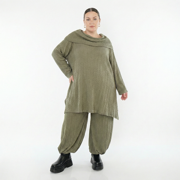A-Form Bigshirt von AKH Fashion aus Materialmix, 1532.07145, Olive, Wellen, Ausgefallen