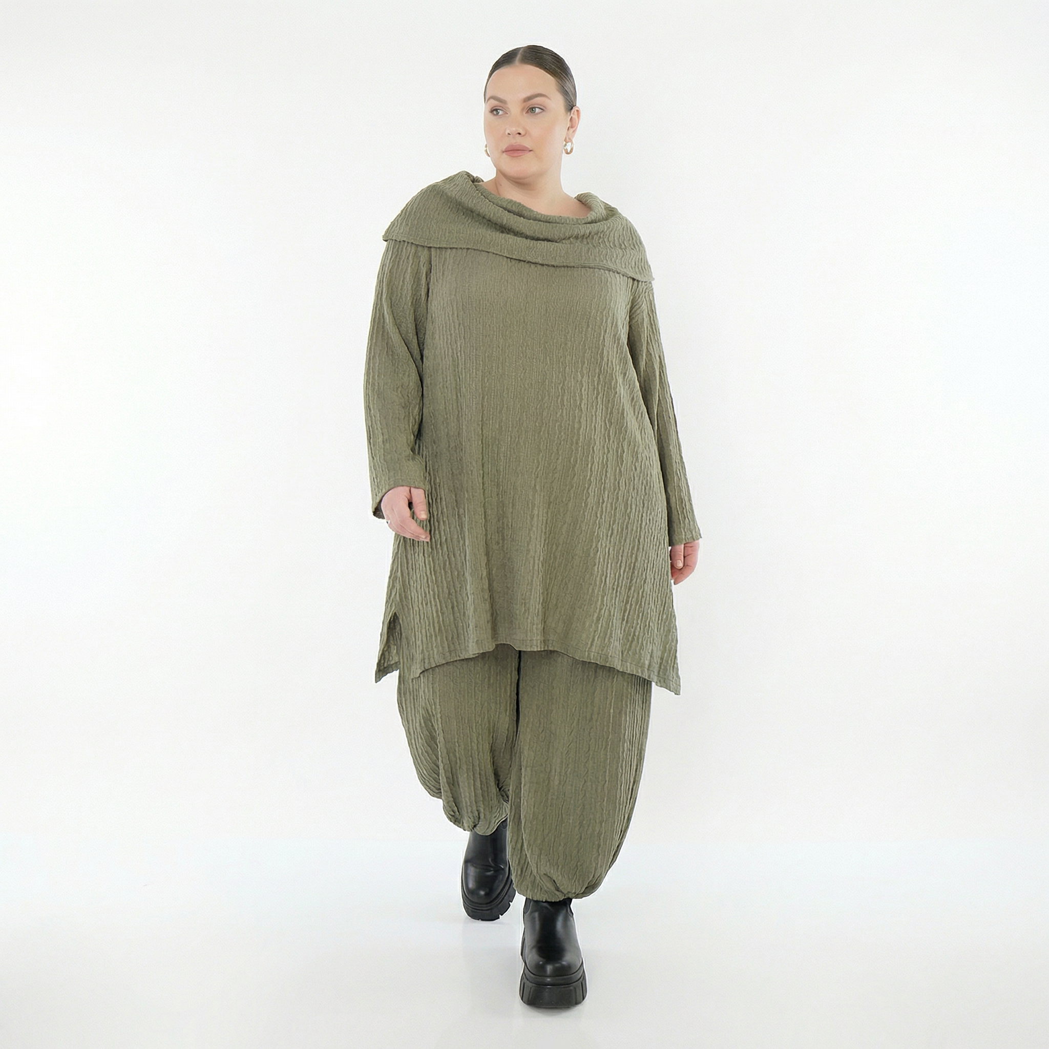 A-Form Bigshirt von AKH Fashion aus Materialmix, 1532.07145, Olive, Wellen, Ausgefallen