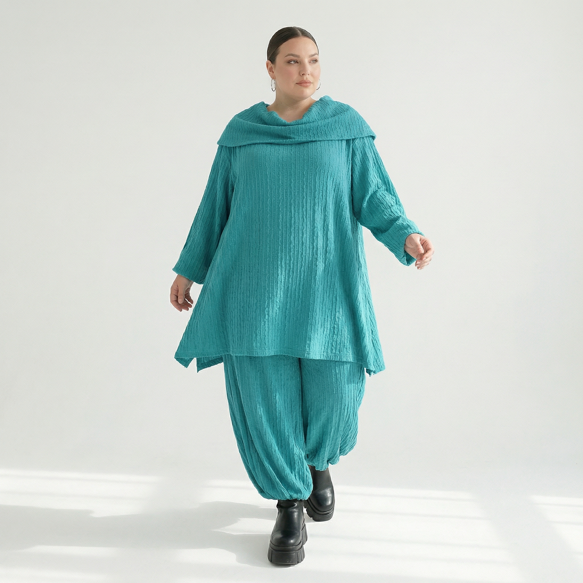 A-Form Bigshirt von AKH Fashion aus Materialmix, 1532.07145, PetrolBlau, Wellen, Ausgefallen