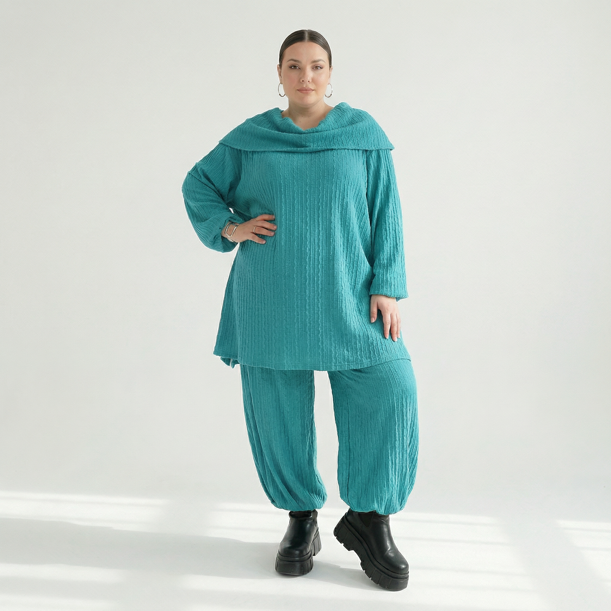 A-Form Bigshirt von AKH Fashion aus Materialmix, 1532.07145, PetrolBlau, Wellen, Ausgefallen