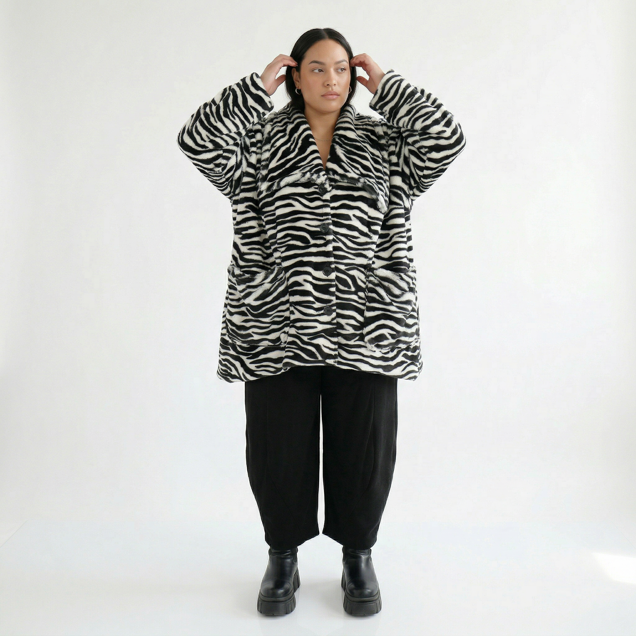  A-Form Jacke von AKH Fashion aus Polyester, 1534.06749, Schwarz/Weiß, Zebra, Ausgefallen
