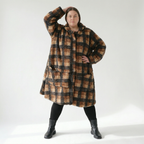  AKH Fashion Jacke in Glocken-Form, aus Polyester, 1535.02225, Cognac/Beige/Grau, Kariert