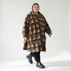  AKH Fashion Jacke in Glocken-Form, aus Polyester, 1535.02225, Cognac/Beige/Grau, Kariert