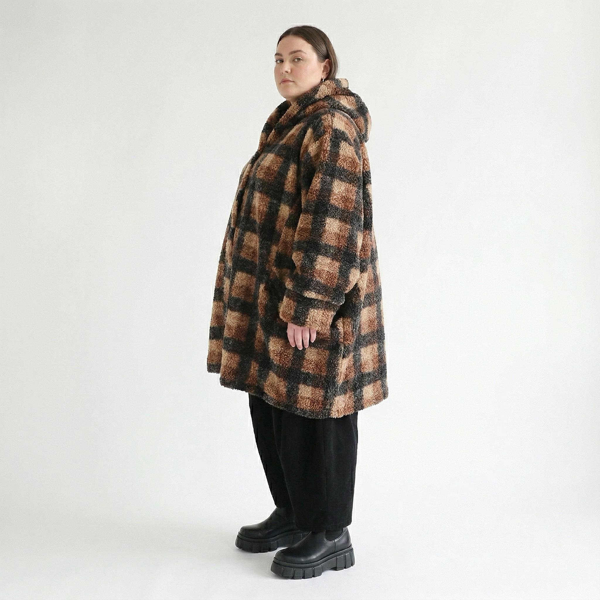 Ballonjacke von AKH Fashion aus Polyester, 1535.06660, Cognac/Beige/Grau, Kariert, Schick
