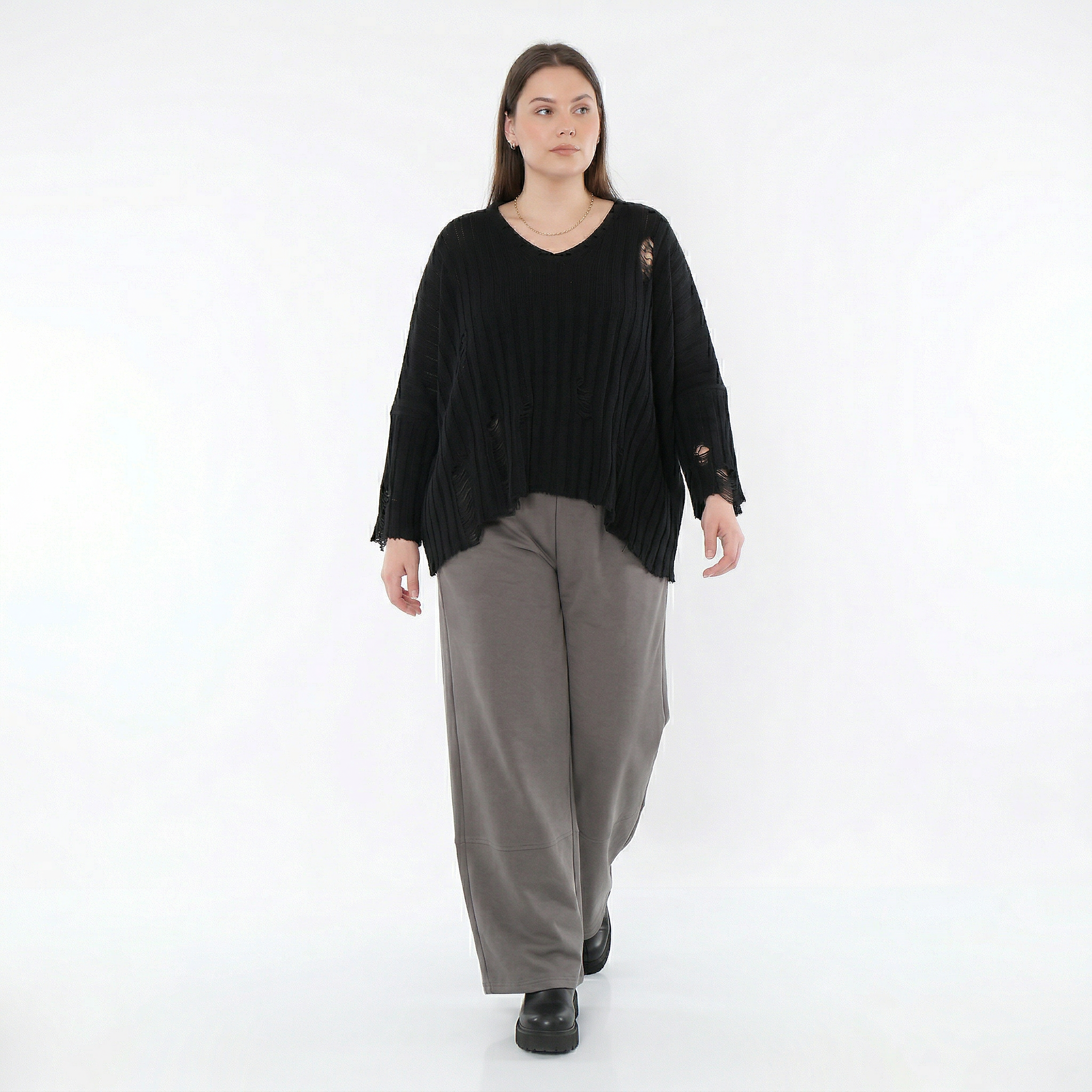  Marlene Hose von AKH Fashion aus Materialmix, 1536.00122, Grau, Ausgefallen, Zeitlos