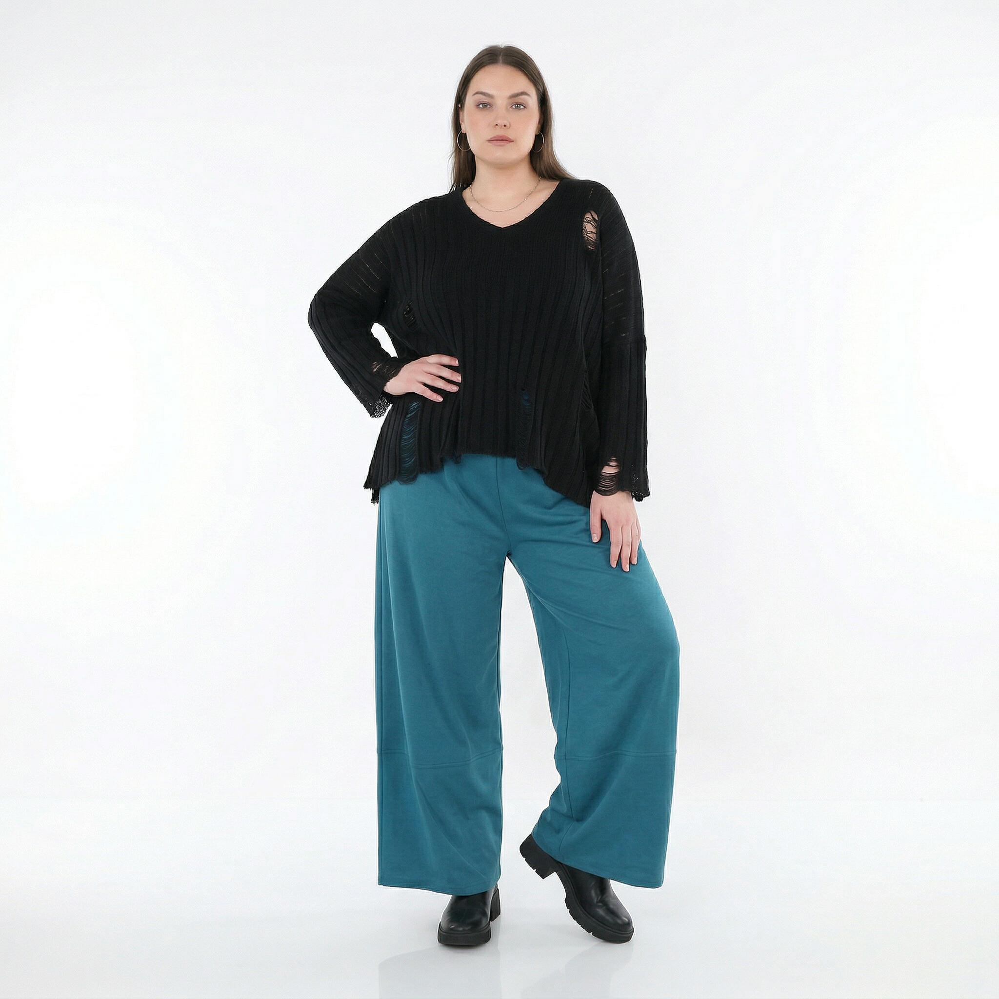  Marlene Hose von AKH Fashion aus Materialmix, 1536.00122, Petrol, Ausgefallen, Zeitlos