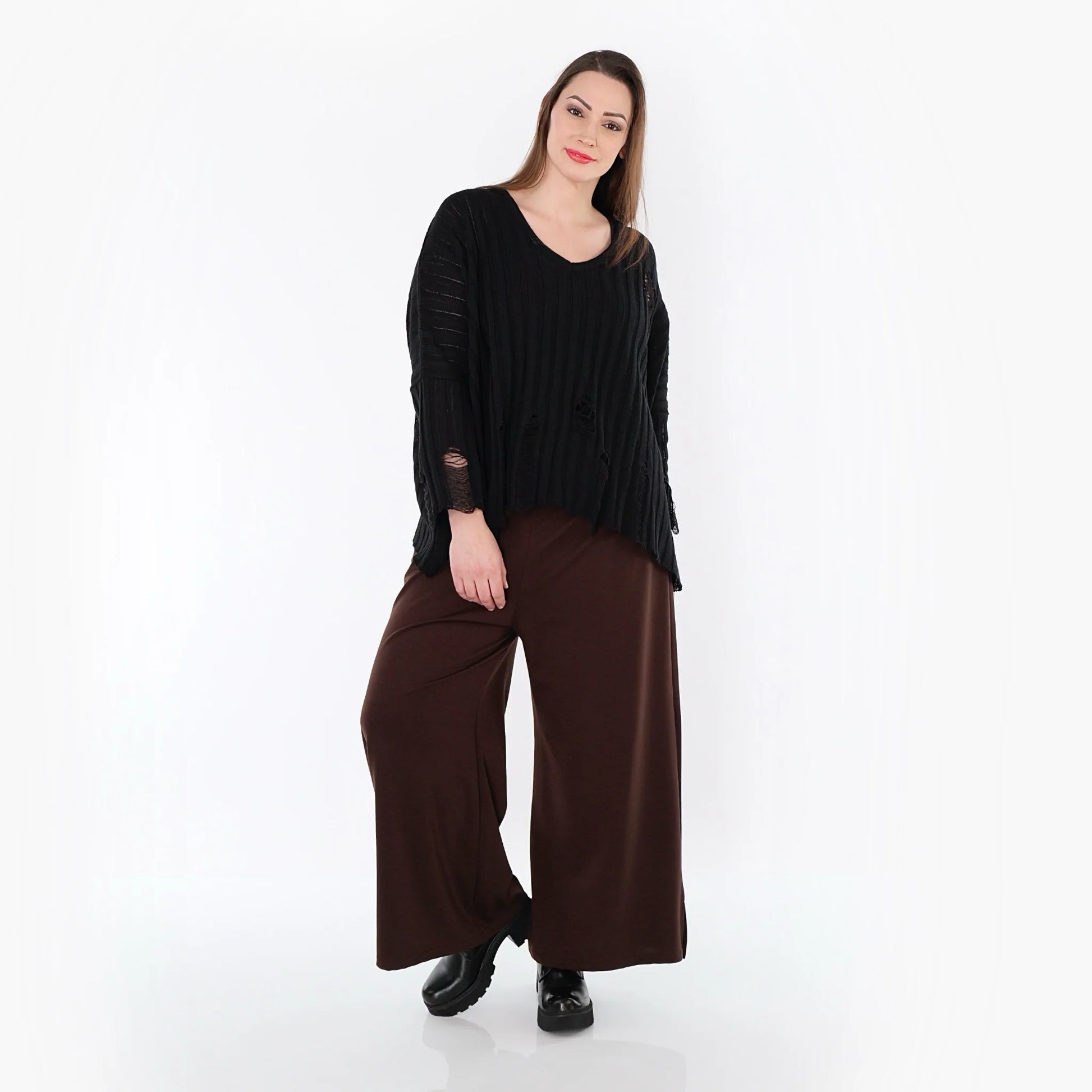  AKH Fashion Hose in gerader Form, aus Materialmix, 1536.00225, Braun, Ausgefallen, Zeitlos