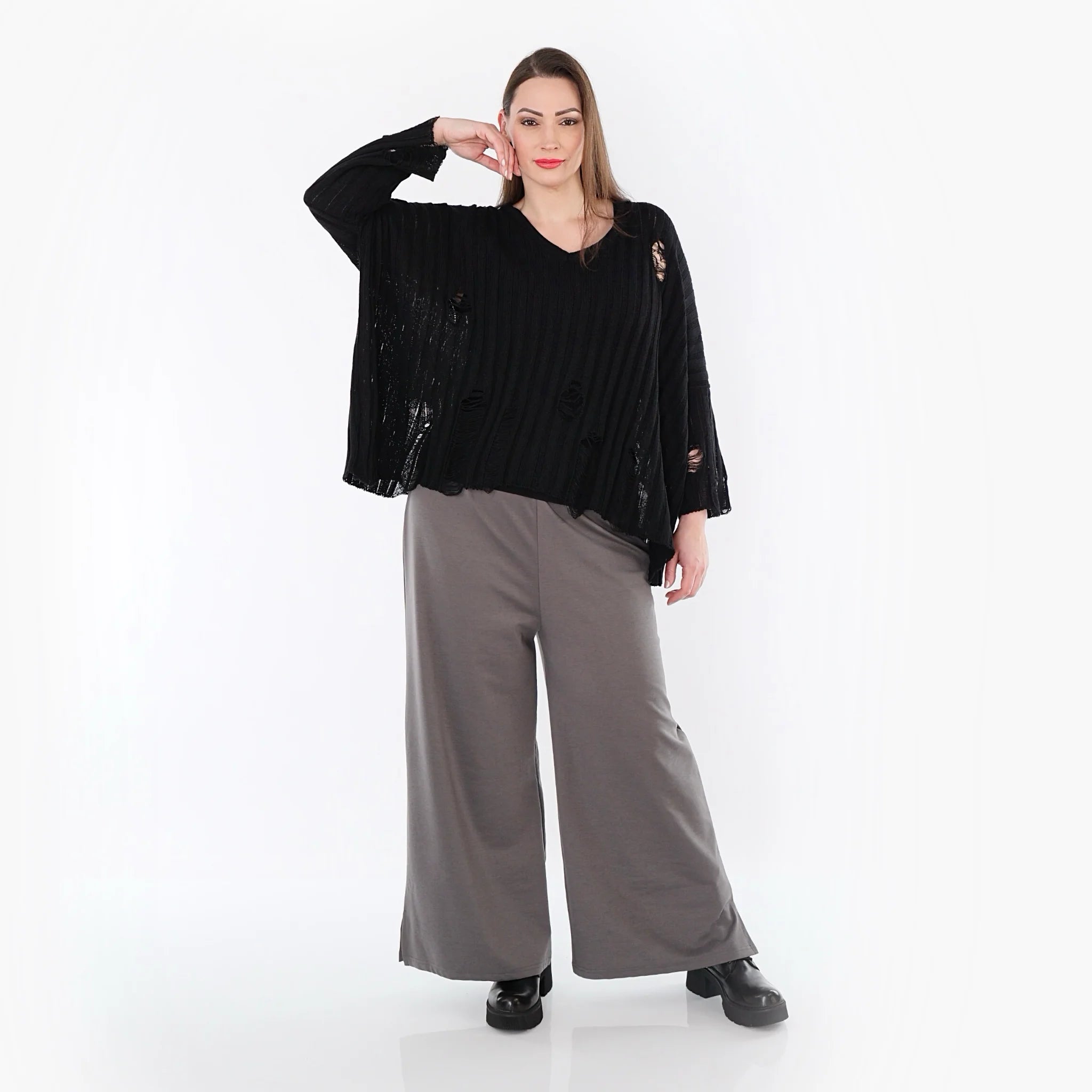  AKH Fashion Hose in gerader Form, aus Materialmix, 1536.00225, Grau, Ausgefallen, Zeitlos