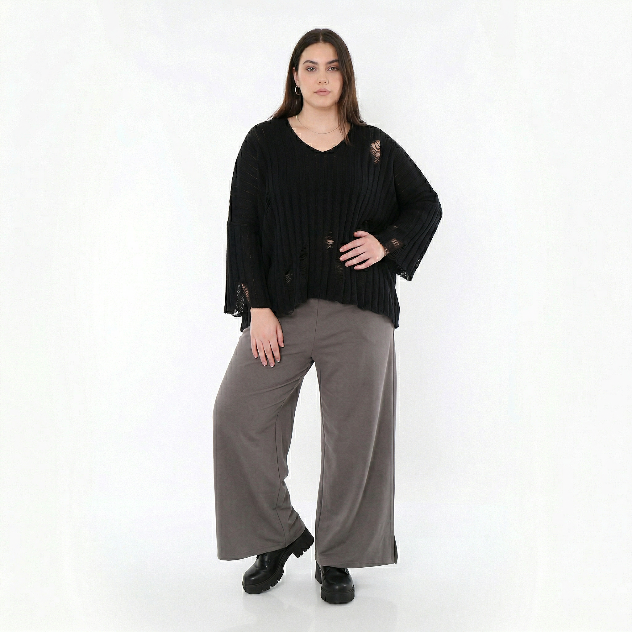  AKH Fashion Hose in gerader Form, aus Materialmix, 1536.00225, Grau, Ausgefallen, Zeitlos