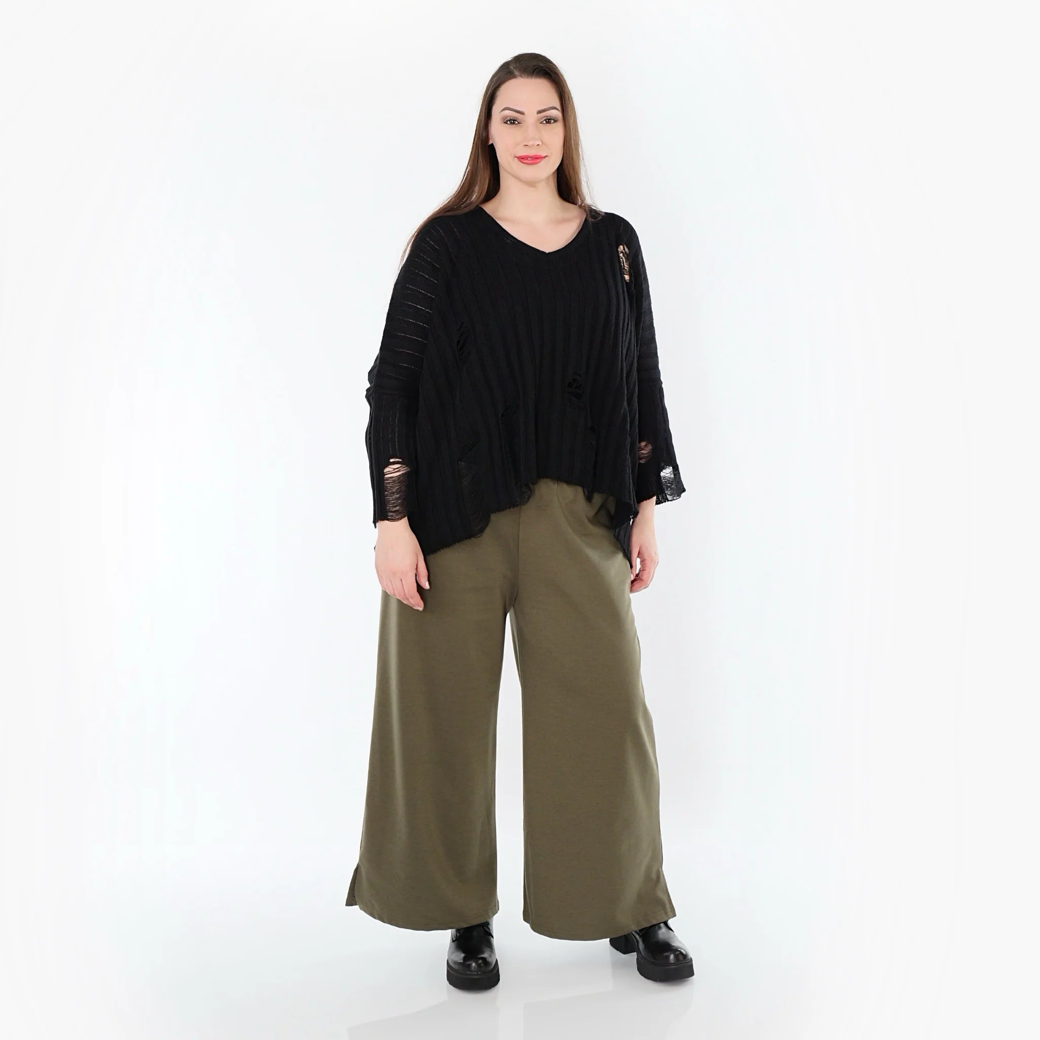  AKH Fashion Hose in gerader Form, aus Materialmix, 1536.00225, Olive, Ausgefallen, Zeitlos