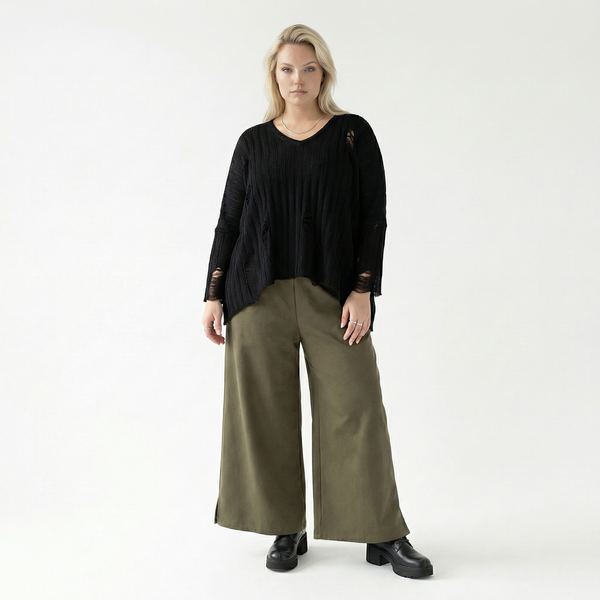  AKH Fashion Hose in gerader Form, aus Materialmix, 1536.00225, Olive, Ausgefallen, Zeitlos