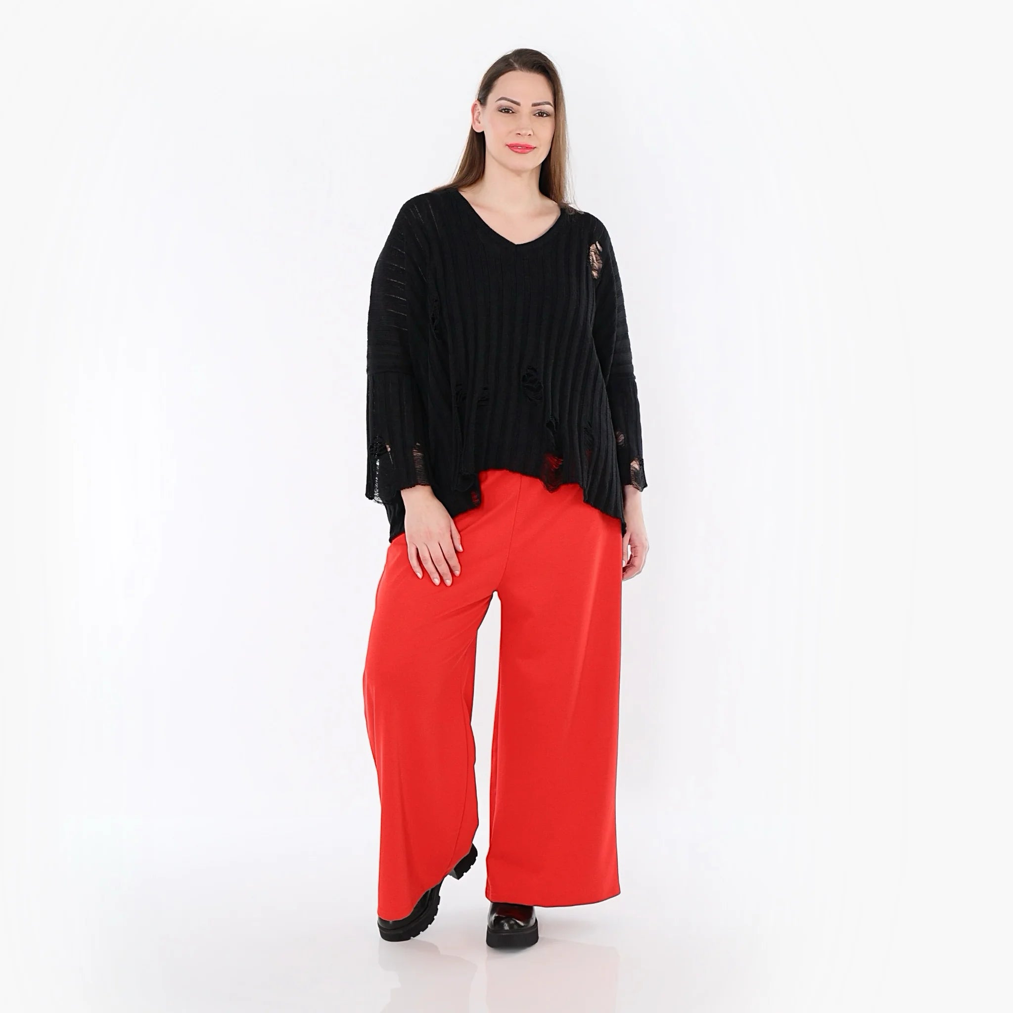  AKH Fashion Hose in gerader Form, aus Materialmix, 1536.00225, Rot, Ausgefallen, Zeitlos