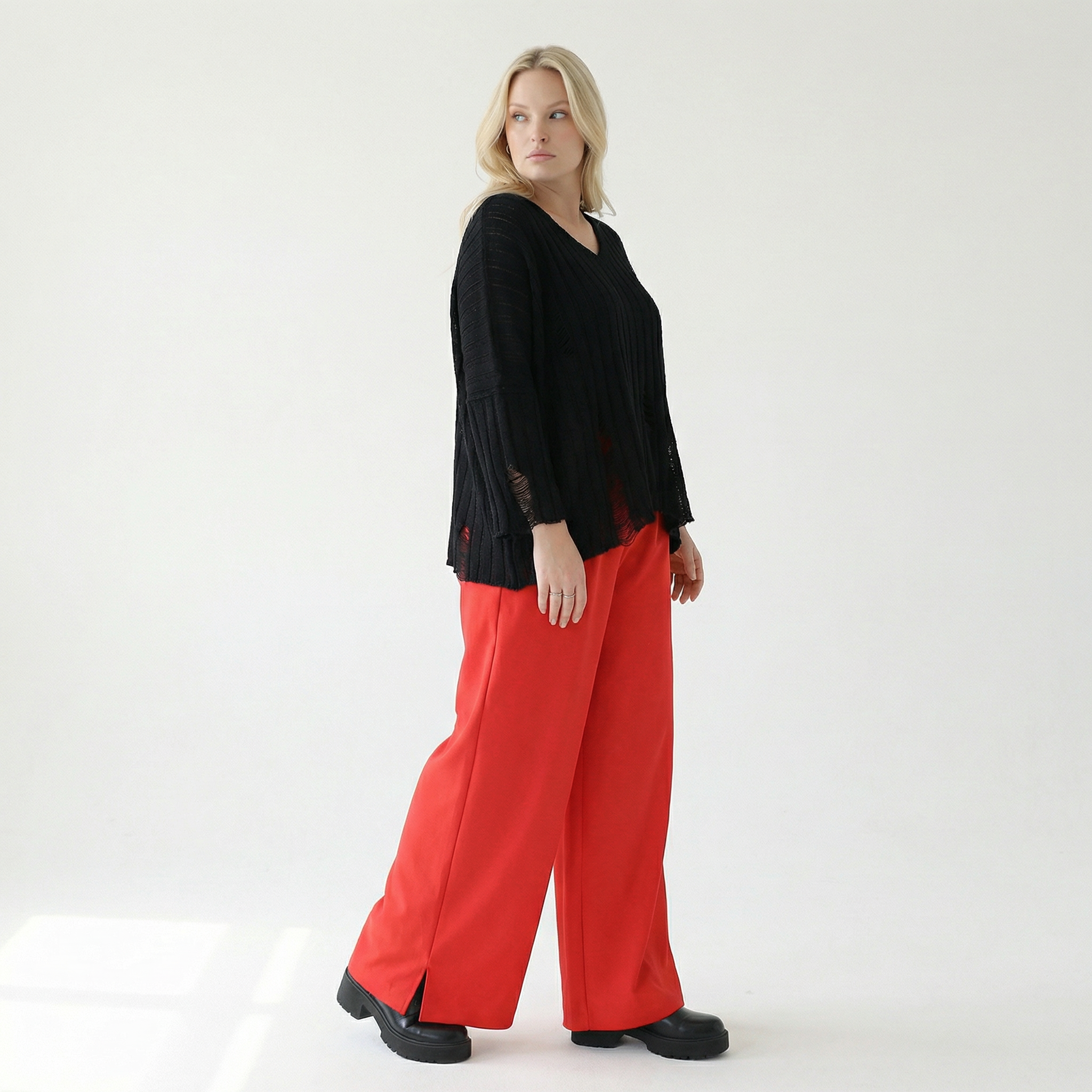 AKH Fashion Hose in gerader Form, aus Materialmix, 1536.00225, Rot, Ausgefallen, Zeitlos