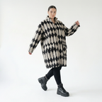  AKH Fashion Mantel in gerader Form, aus Materialmix, 1538.06656, Ecru/Schwarz, Raute