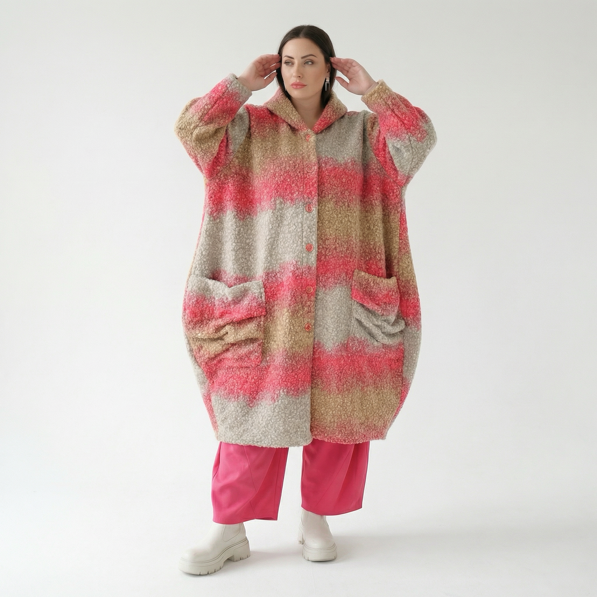  Ballonmantel von AKH Fashion aus Polyester, 1543.07152, Sand/Fuchsia, TwoTone, Schick