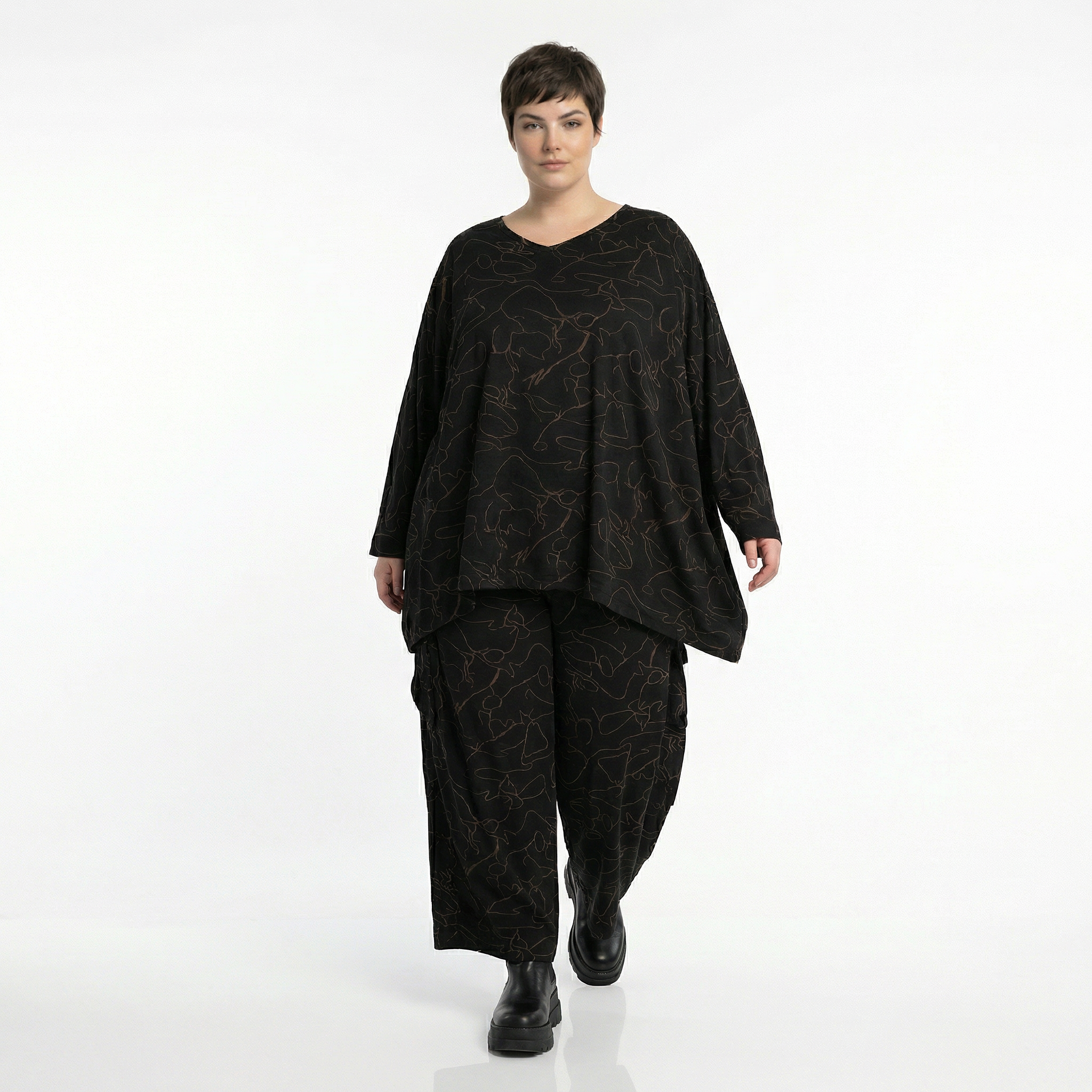  Ballonhose von AKH Fashion aus Viskose, 1545.07125, Schwarz/Braun, Kringel, Ausgefallen