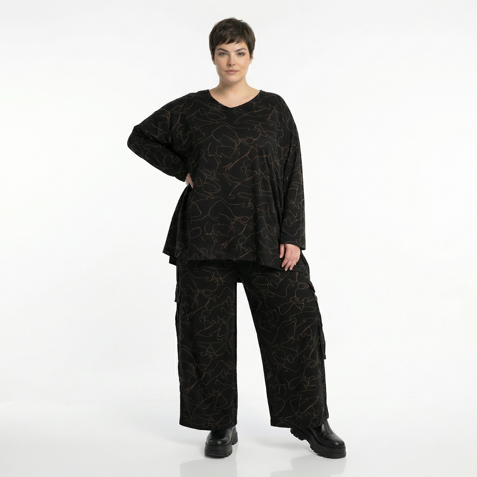  Ballonhose von AKH Fashion aus Viskose, 1545.07125, Schwarz/Braun, Kringel, Ausgefallen